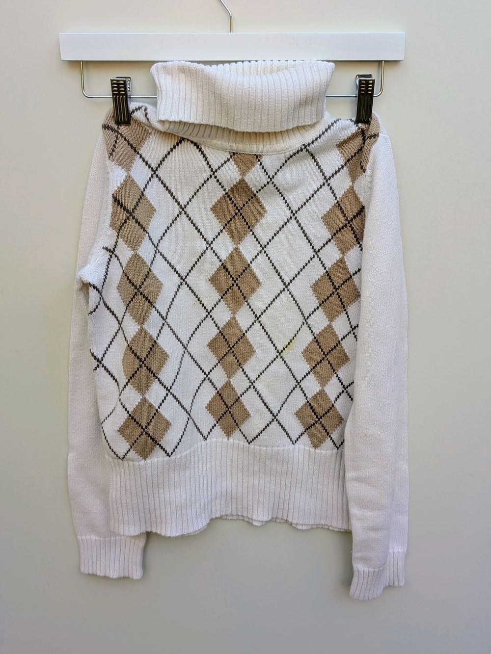 Vintage Liz & Co Tan Argyle Turtleneck Sweater - Classic Women's Knit